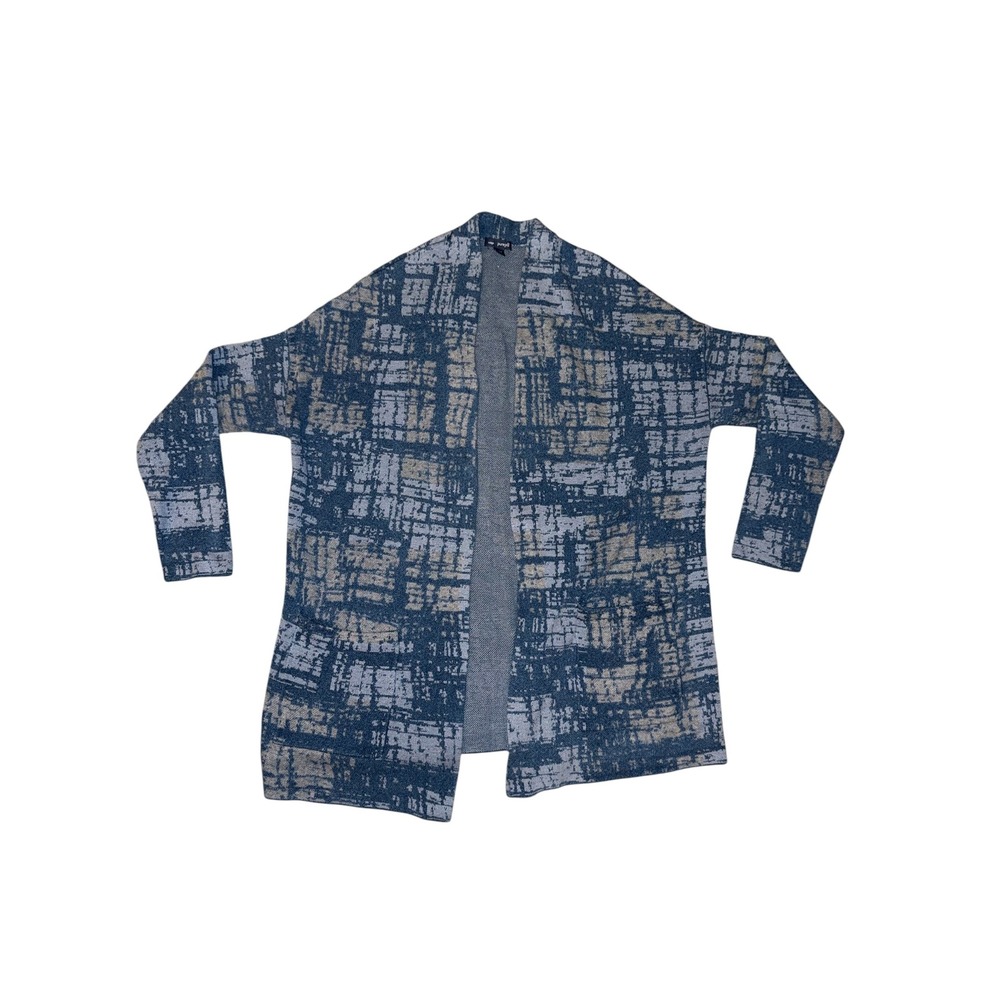 Indigo Pure Jill Cardigan Women Small Blue Abstract Open Front Knit Pocket